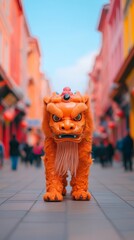 Vivid Urban Lion Dance Vibrant Costume and Intricate Texture Immersed in Street Parade - Cultural Festival Promotion and Heritage Preservation