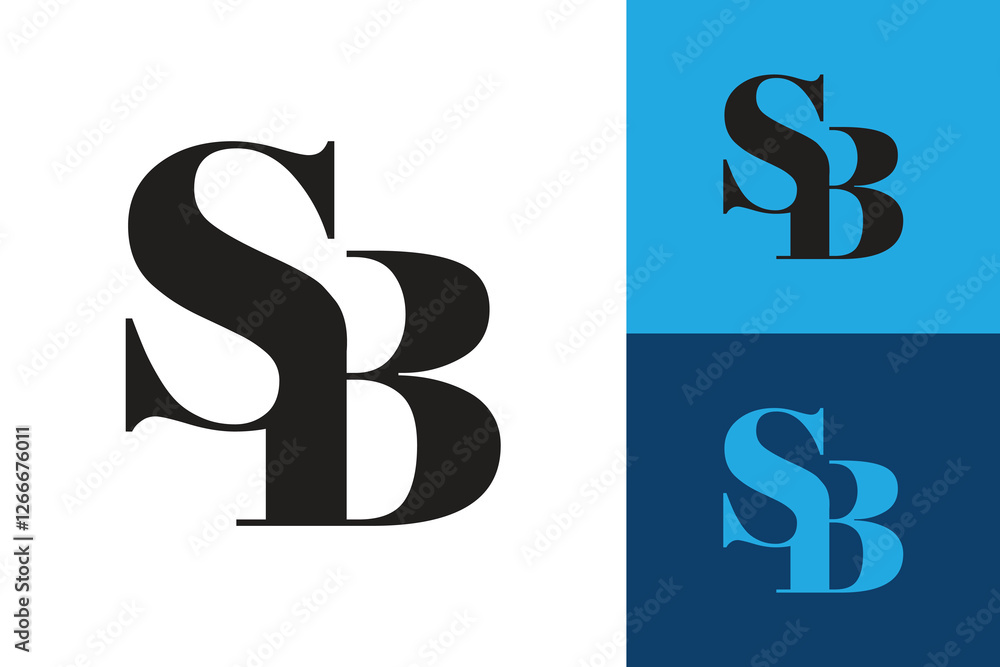 Poster The image shows a flat monogram logo design of an initial letter SB in serif font in black color that looks elegant and sharp on a white background

