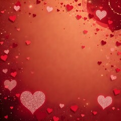 Romantic Hearts Background: A warm, red background is adorned with a scattering of hearts in varying sizes and shades of red and pink, creating a romantic and festive atmosphere.