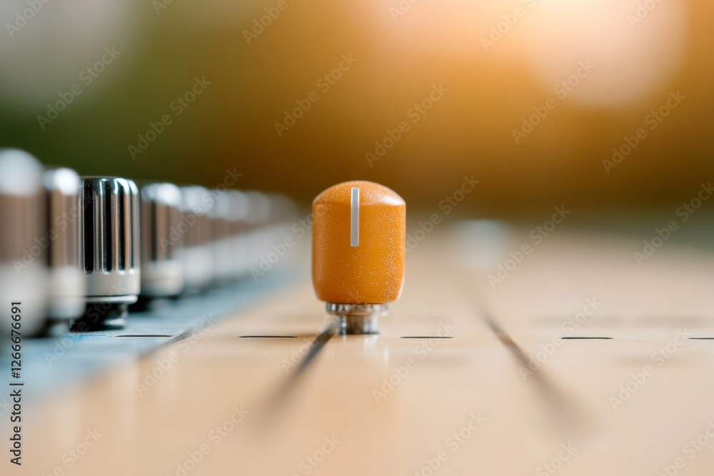 Fototapete minimalist audio console design sleek fader and knobs on wooden surface - cutting-edge sound enginee