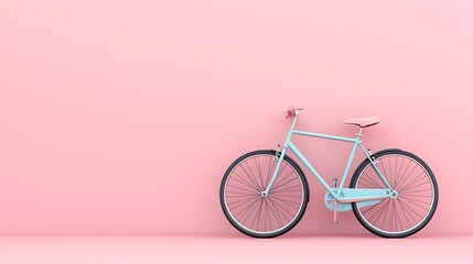 Fototapeta premium blue bicycle on pink background. pastel minimal