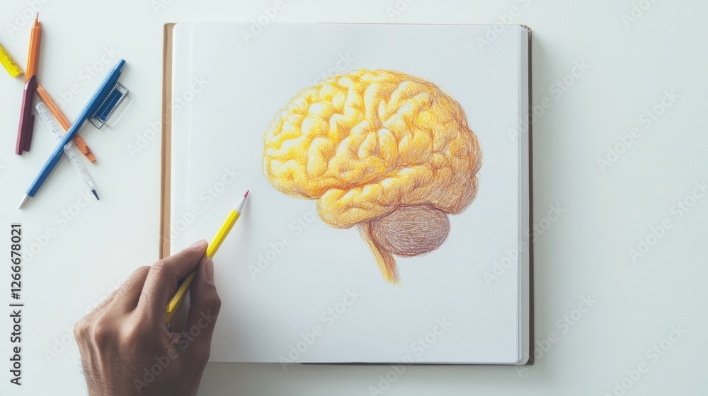Poster modern minimalist sketch hand-drawn brainstorm elements in notebook with stationery - creative busin