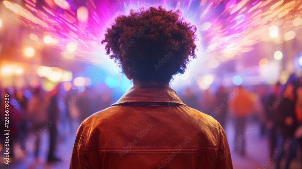Poster immersive neon festival experience vitiligo representation in modern concert culture - reflective sp