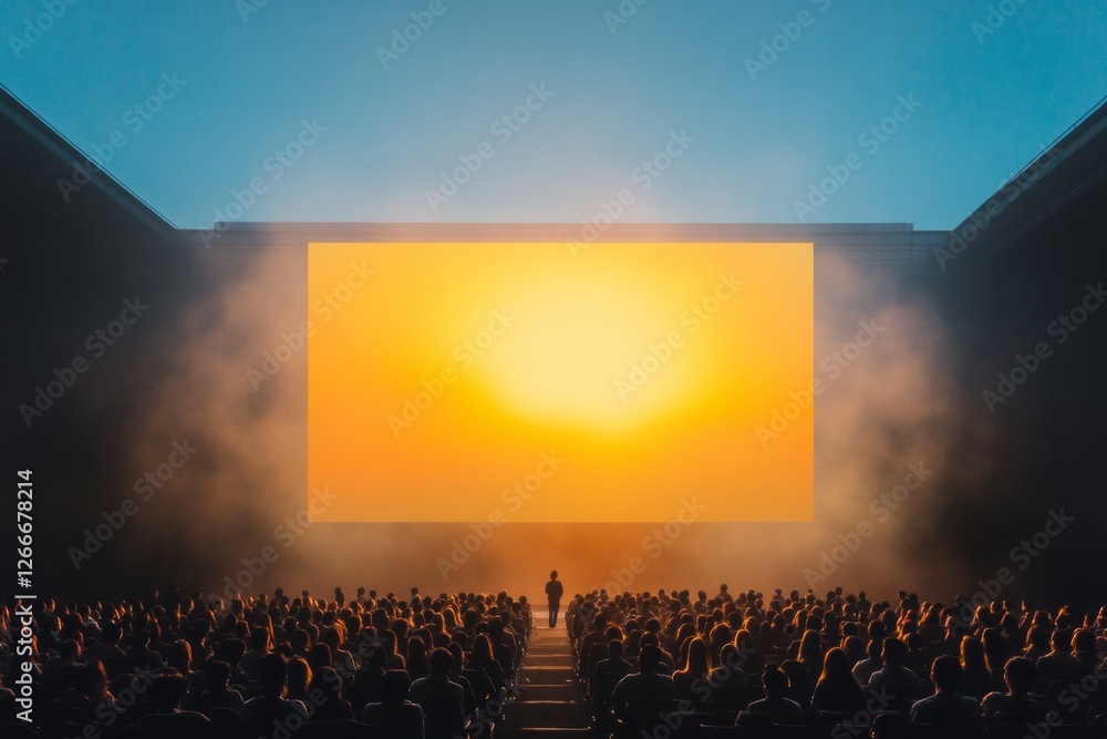 Poster futuristic medical conference innovative projection screen and ambient atmosphere in modern auditori