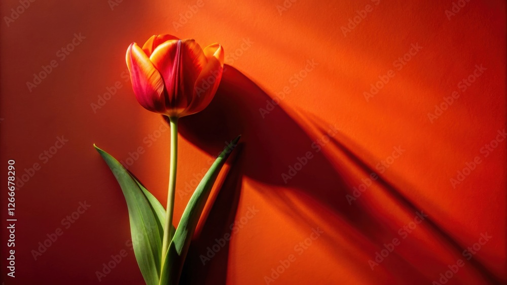 Aufkleber a single vibrant tulip against a rich orange background illuminated by a dramatic light source casti