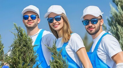 Team of Volunteers Planting Trees Together