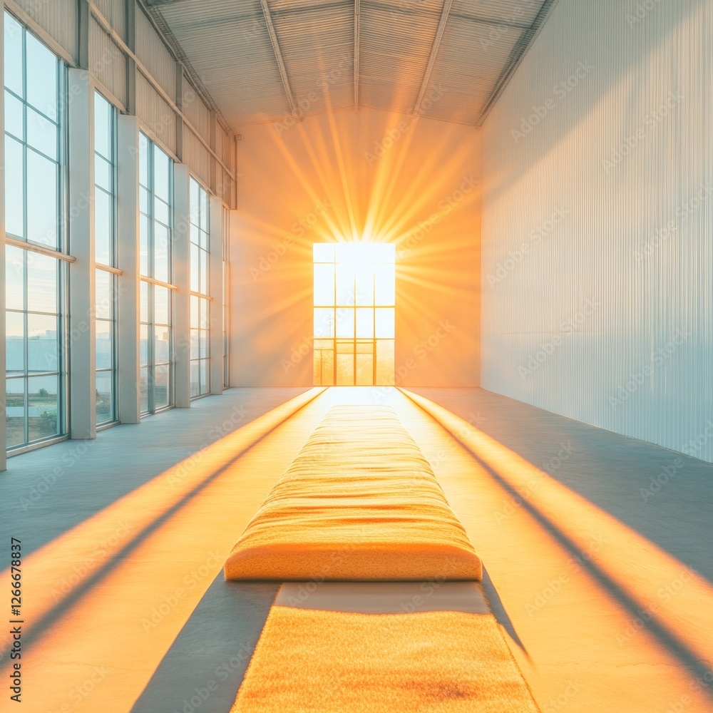 Poster sunlit industrial elegance textured concrete and warm lighting in modern warehouse design for sustai