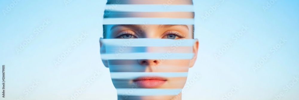Poster contemporary visual identity in digital spaces ethereal striped portrait for innovative marketing an