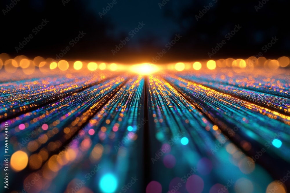 Aufkleber Neon-Lit Digital Highway Futuristic Metallic Data Streams in Vibrant Cyberspace - Advanced Tech Solutions for Smart City Communications and Dynamic Network Infrastructure