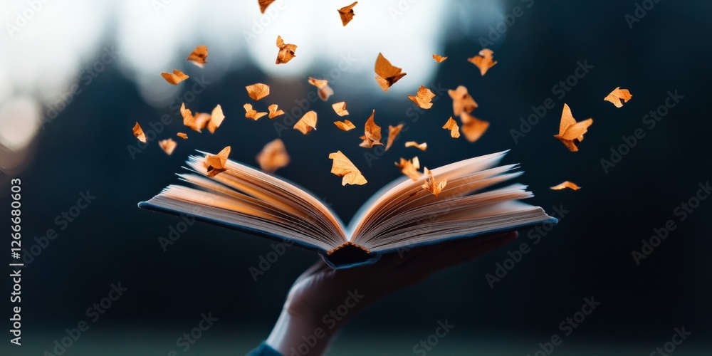 Aufkleber Ethereal Book Display with Floating Pages and Dynamic Light Visual Content Creation for Digital Learning and Inspirational Marketing in the Education Industry