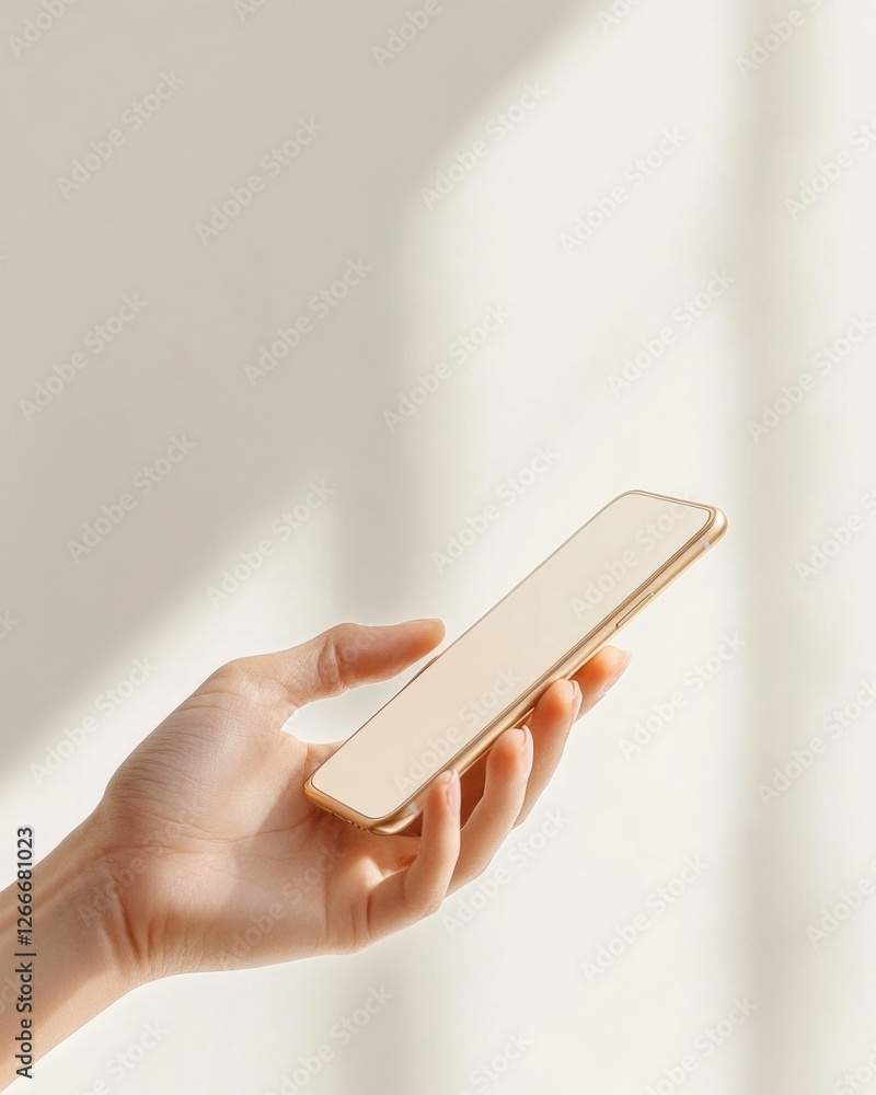 Aufkleber minimalist smartphone interaction elegant gold device in sunlit closeup - digital communication for 