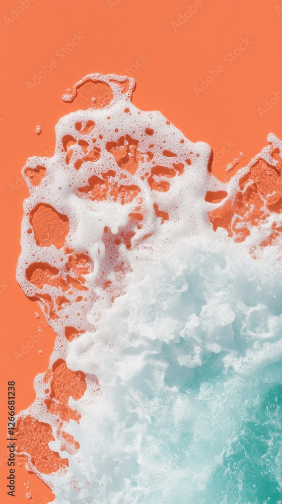 Poster abstract ocean wave formation on vibrant orange background - dynamic environmental aesthetics for ec