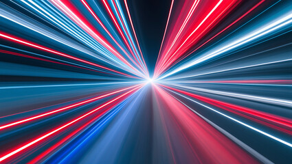 Light Streaks Motion Abstract red and blue fast speed lines bursting from center on dark background