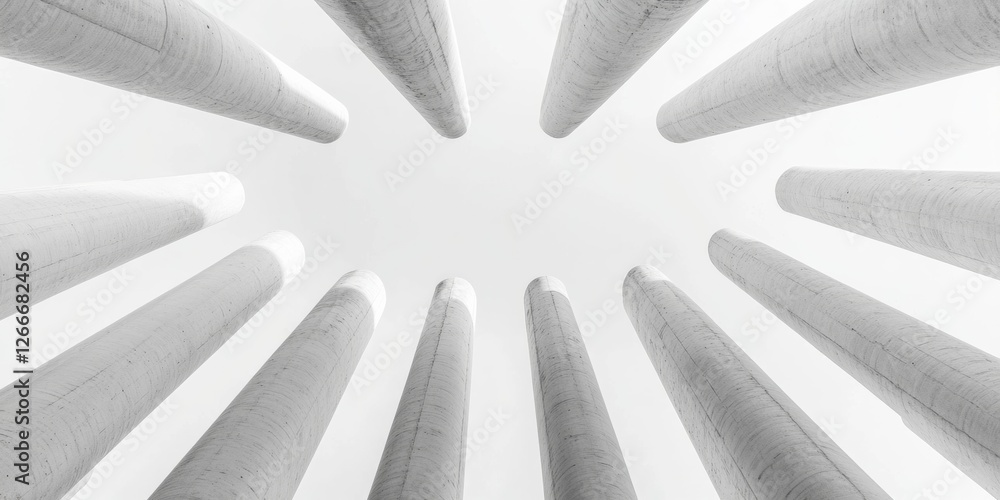 Poster Minimalist Architecture Vibes Vertical Concrete Pillars Converging Skyward - Modern Design Content and Urban Development Visualization for Contemporary Spaces