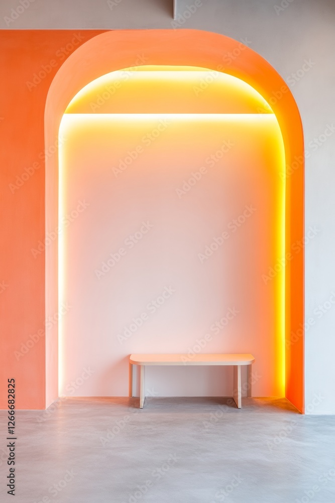 Aufkleber illuminated modern architecture minimalist coral and neon alcove with concrete textures - design inn
