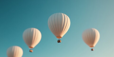 Obraz premium Serene Aerial Adventure Elegant Hot Air Balloons Floated Over Rugged Terrain for Travel Branding and Experiential Tourism Marketing - Captivating Natural Morning Textures