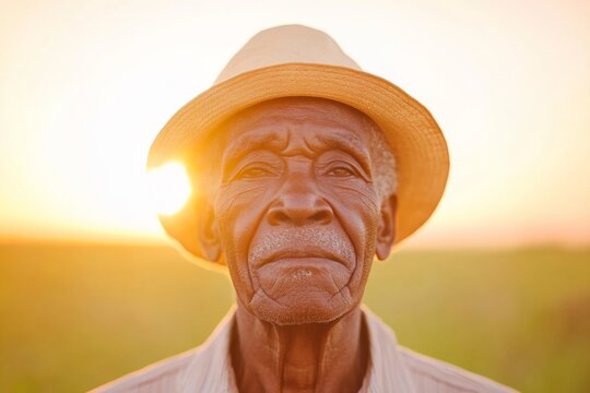 Timeless Heritage Vintage Portrait of a Resilient Elderly Farmer at Sunset - Spring Agricultural Revolution and Serfs Emancipation Day Reflection for Cultural Storytelling