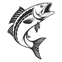 Leaping Fish Black and White Vector Illustration.