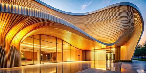 Golden Hues of a Modern Architectural Marvel  A Study in Curvilinear Design and Luxurious Ambiance
