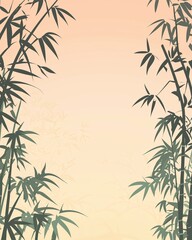 Obraz premium Bamboo Silhouette at Dawn: Serene silhouette of bamboo stalks against a soft peach sunrise. Ideal for meditation, spa, or tranquility themes.