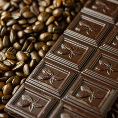 Chocolate bar with coffee beans. Dark chocolate bars with coffee beans.