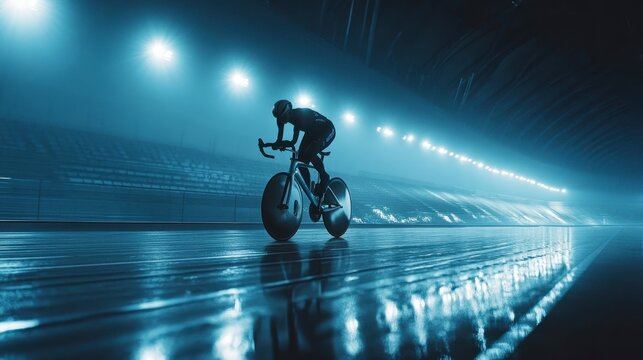 Cyclist in Dimly Lit Arena