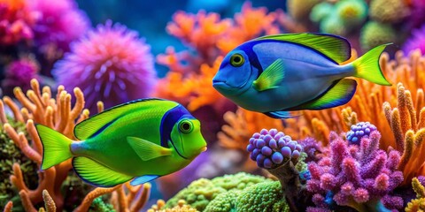 Vibrant Tropical Reef Fish Displaying Vivid Colors and Intricate Details in an Underwater Paradise