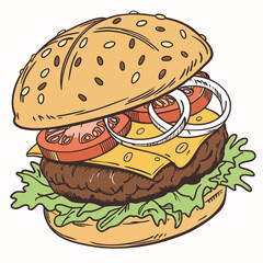 burger and fries vector illustration