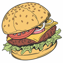 burger and fries vector illustration