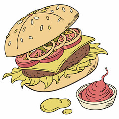 burger and fries vector illustration