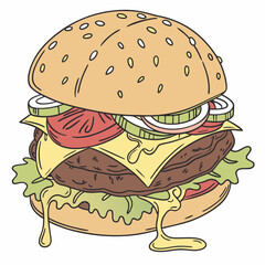burger and fries vector illustration