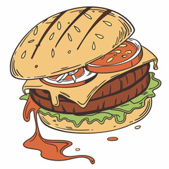 burger and fries vector illustration