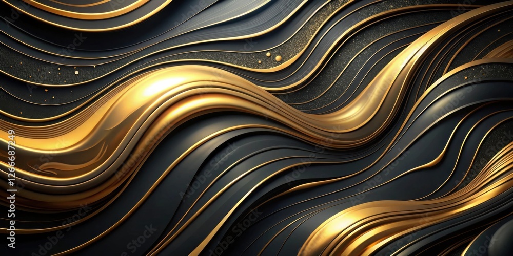 Aufkleber abstract gold and black wavy design with subtle sparkle for elegant backgrounds and luxury textures