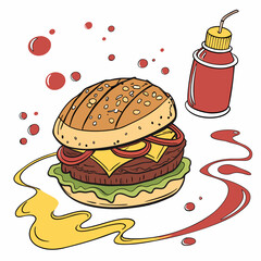 burger and fries vector illustration