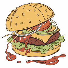 burger and fries vector illustration