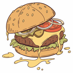 burger and fries vector illustration