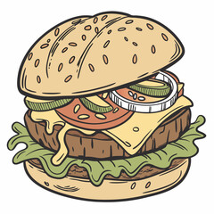 burger and fries vector illustration