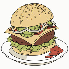 burger and fries vector illustration