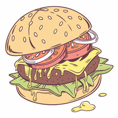 burger and fries vector illustration