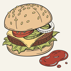 burger and fries vector illustration