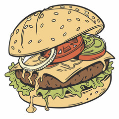 burger and fries vector illustration