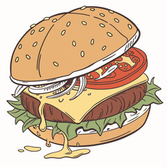 burger and fries vector illustration