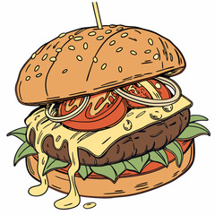 burger and fries vector illustration