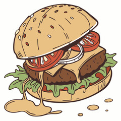 burger and fries vector illustration
