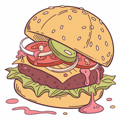 burger and fries vector illustration