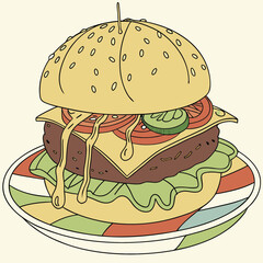 burger and fries vector illustration