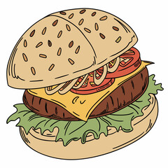 burger and fries vector illustration