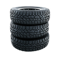 Isolated Stack of Mud Terrain Tires for Off-Road Vehicles