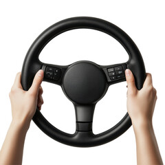 Isolated Hands on Modern Black Car Steering Wheel