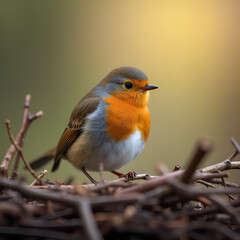 Fototapeta premium Focused Robin Perched Peacefully on Twigs